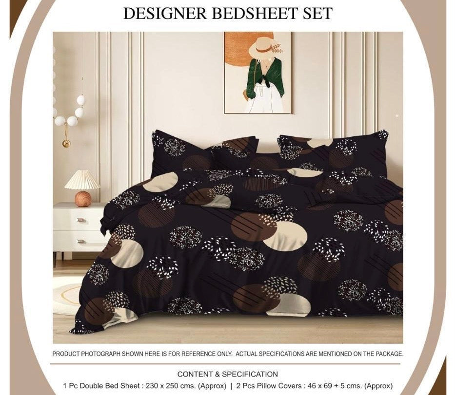 Midnight Circles Designer Bedsheet Set | 1 Double Bedsheet + 2 Pillow Covers