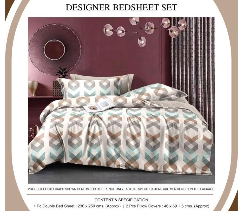 Modern Chevron Geometric Designer Bedsheet Set | 1 Double Bedsheet + 2 Pillow Covers