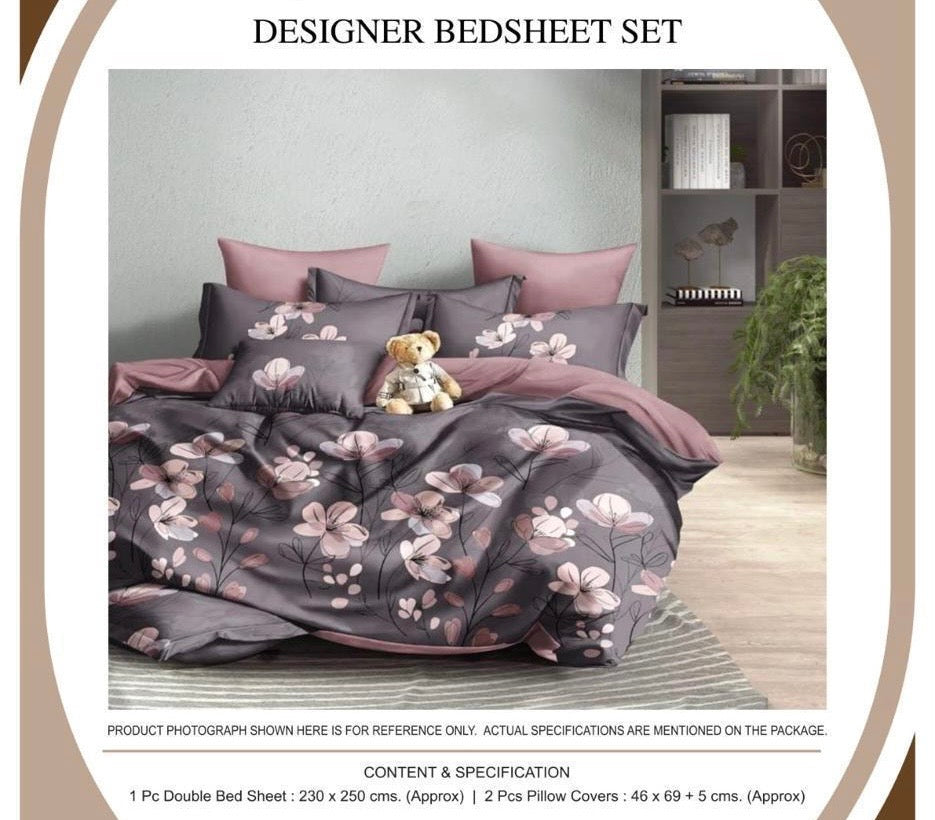 Blossom Charm Designer Bedsheet Set | 1 Double Bedsheet + 2 Pillow Covers