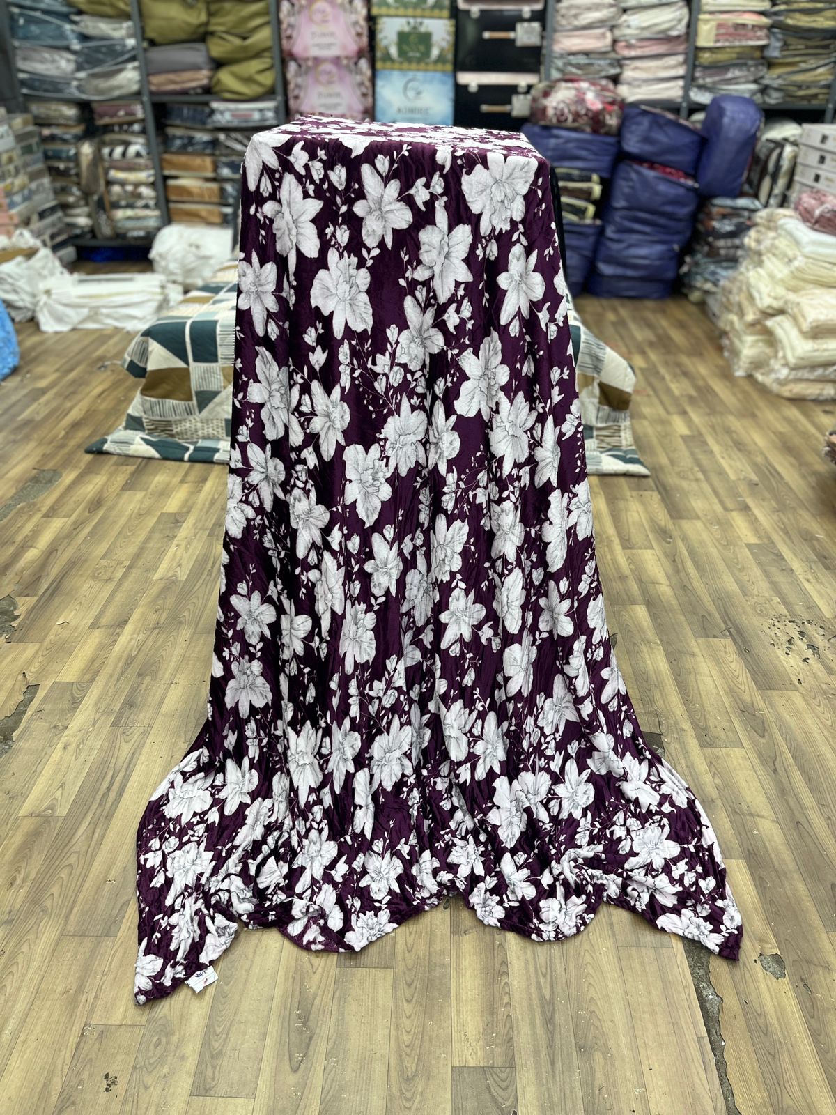 Royal Plum Blossom Towel – Deep Purple with White Floral Overlay