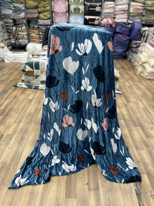 Midnight Bloom Luxe Towel – Teal Blue with Artistic Floral Print