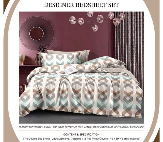 Modern Chevron Geometric Designer Bedsheet Set | 1 Double Bedsheet + 2 Pillow Covers