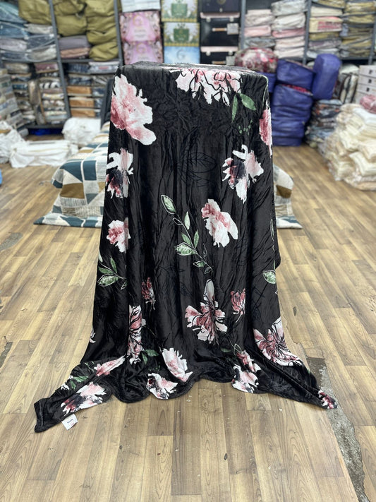 Velvet Rose Noir Towel – Black with Blush Floral Accents