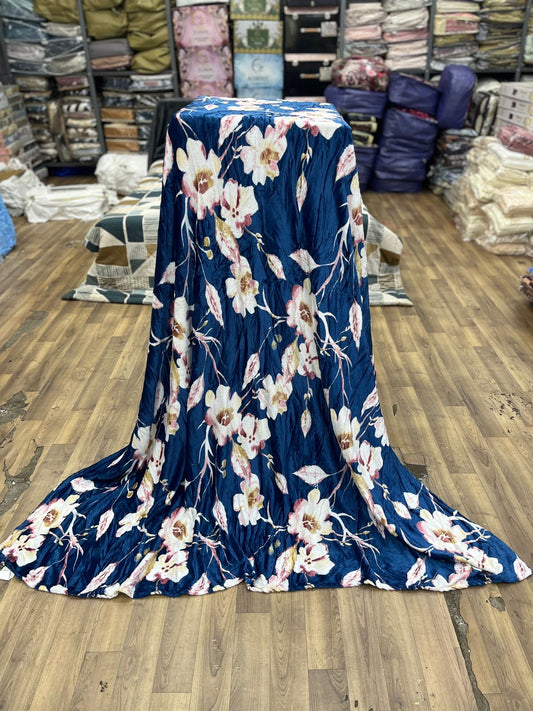 Ocean Bloom Crushed Towel – Royal Blue with Peach Blossom Print