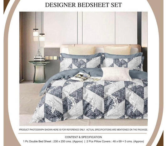 Chevron-Inspired Designer Bedsheet Set – Monochrome Geometric Elegance | 1 Bedsheet + 2 Pillow Covers