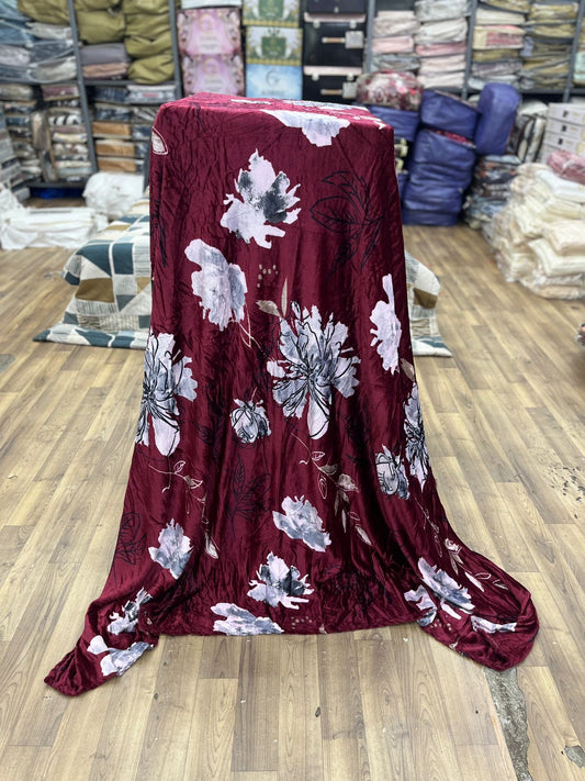 Crimson Bloom Luxe Towel – Maroon with Misty Floral Design