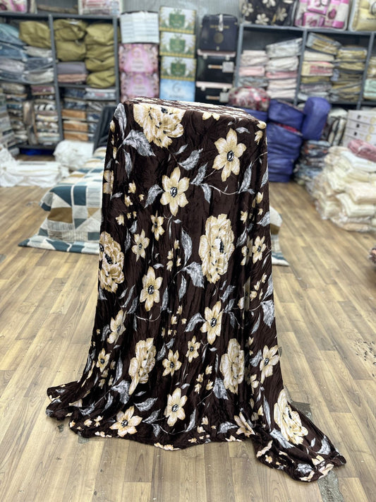 Golden Bloom Velvet Towel – Mocha Floral Edition