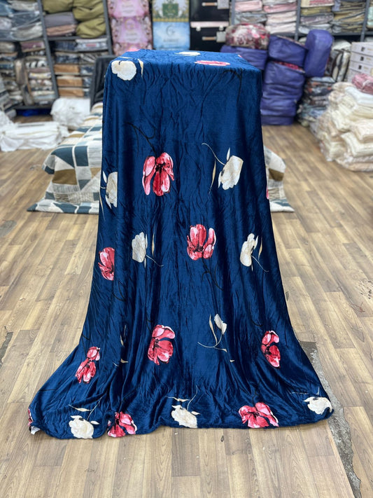 Twilight Tulip Crushed Towel – Navy Blue with Red & Ivory Floral Accents