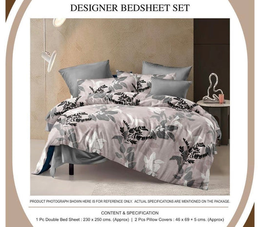 Elegant Floral Whisper Designer Bedsheet Set | 1 Double Bedsheet + 2 Pillow Covers