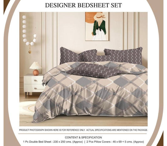 Urban Grid Designer Bedsheet Set | 1 Double Bedsheet + 2 Pillow Covers