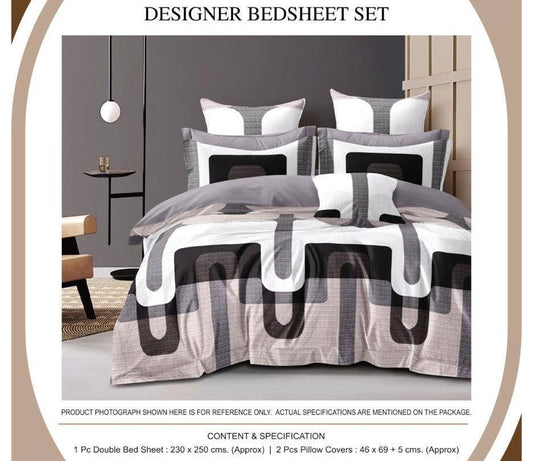 Modern Abstract Grey & Black Designer Double Bedsheet Set – 1 Bedsheet & 2 Pillow Covers