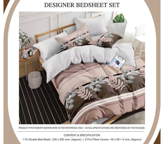 Earthy Botanical Harmony Designer Bedsheet Set | 1 Double Bedsheet + 2 Pillow Covers