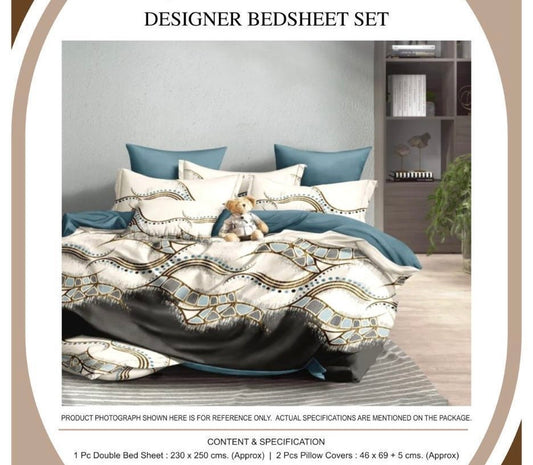 Waves & Tiles Designer Bedsheet Set | 1 Double Bedsheet + 2 Pillow Covers