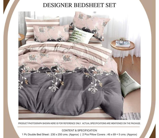 Floral Harmony Striped Designer Bedsheet Set | 1 Double Bedsheet + 2 Pillow Covers