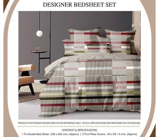 Multicolour Striped Designer Double Bedsheet Set – 1 Bedsheet & 2 Pillow Covers