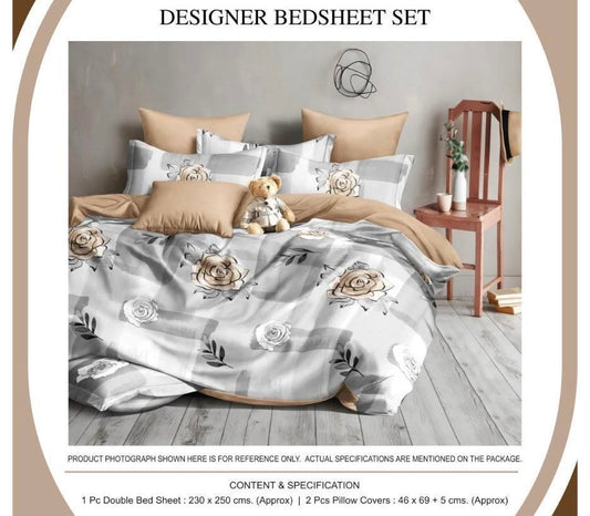 Elegant Rose Checks Designer Bedsheet Set | 1 Double Bedsheet + 2 Pillow Covers