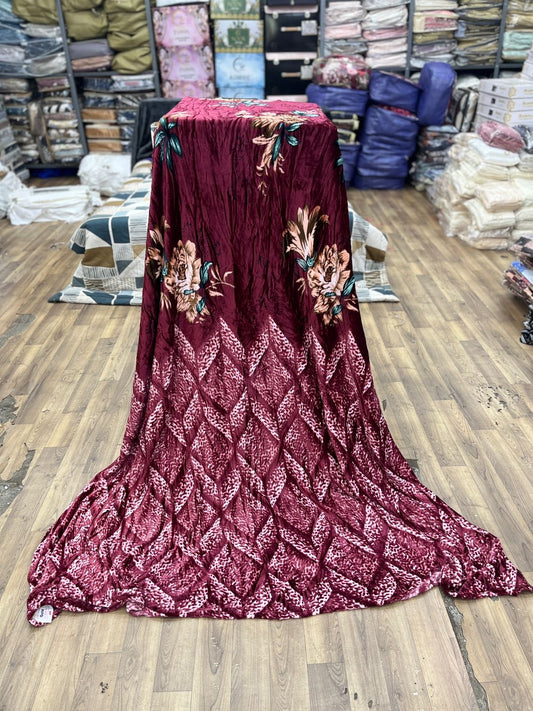 Royal Bloom Velvet Towel – Maroon Majesty with Floral Accents
